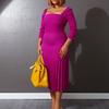 Women Spring Autumn Fashion Sexy Square Collar Dress Ladies One Piece Solid Long Sleeves Pleated Sheath Dress