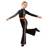 Tuta Jumpsuit Leopardata per Bambine Danza Latina Jazz Collo Alto Manica Lunga Fori per i Pollici Color Block Gamba a Zampa Bodysuit Zip Posteriore per Spettacolo