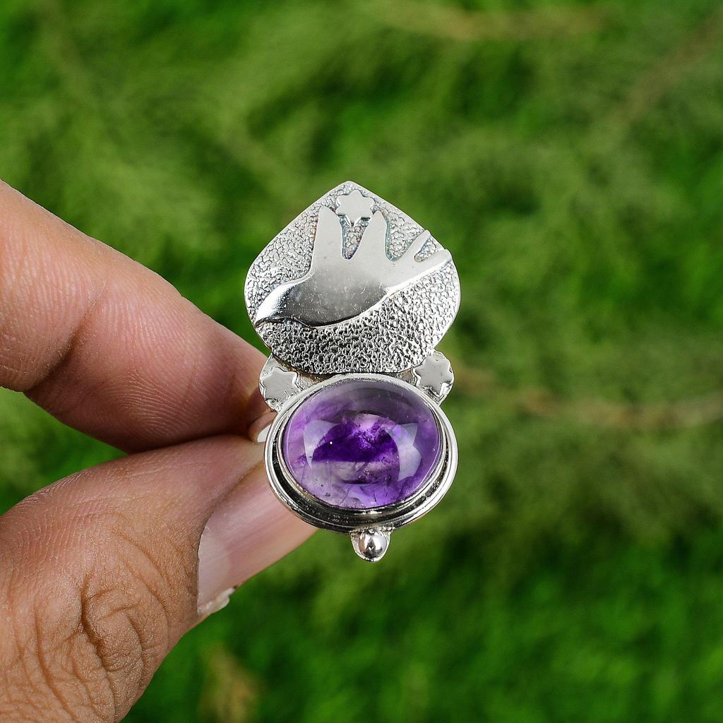 Natural Star Amethyst Statement Bird Adjustable Ring 925 Silver For Women