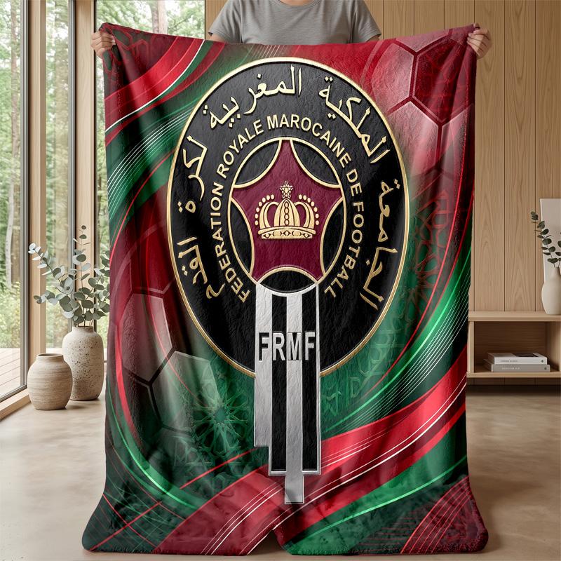 Morocco Football Printed Flannel Blanket Skin Friendly Warm Decorative Throw for Indoor Couch Bed Daily Use