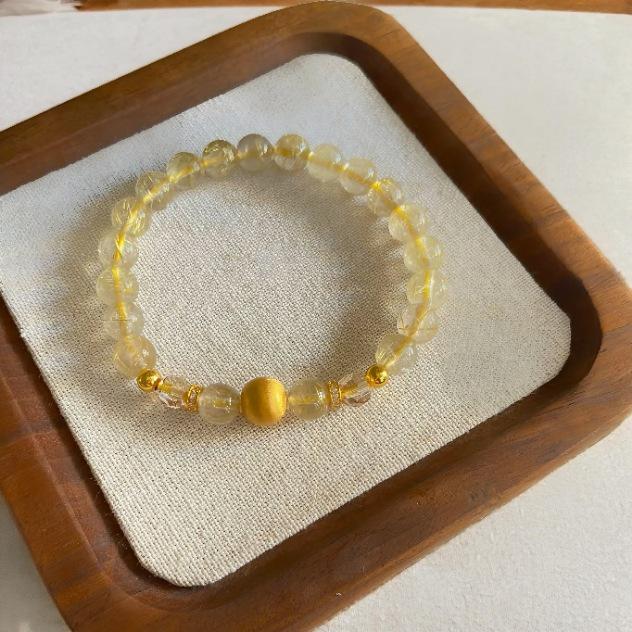 

Golden Rutile Quartz & Citrine Multi-Gemstone Bracelet with Tiger Eye for Luck and Wealth