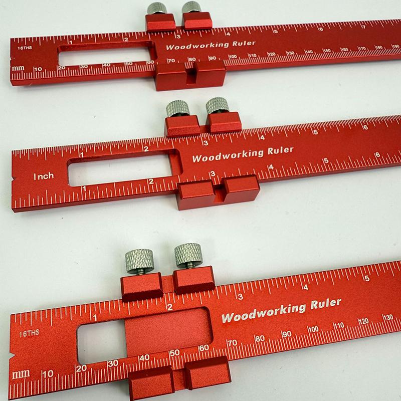 Woodworking Ruler Set Portable Scribing Positioner Ruler Aluminum Alloy Positioning Marking Rulers Carpenter Measuring Tools