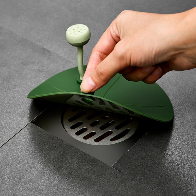 WTEMPO 1PC Green Lotus Leaf Shape Floor Drain Anti-odor Silicone Mat Sewer Anti-insect Plug Mat Bathroom Anti-odor Sealed Floor Drain Cover