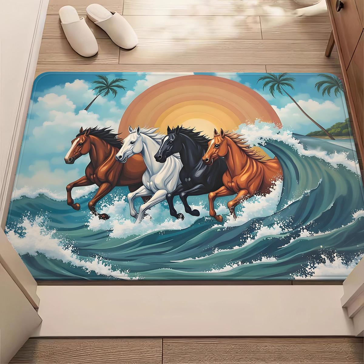 

1pc Horses in Ocean Waves 2D Print Doormat Non-Slip Absorbent Microfiber Rug for Bathroom Bedroom Entryway 40x60cm