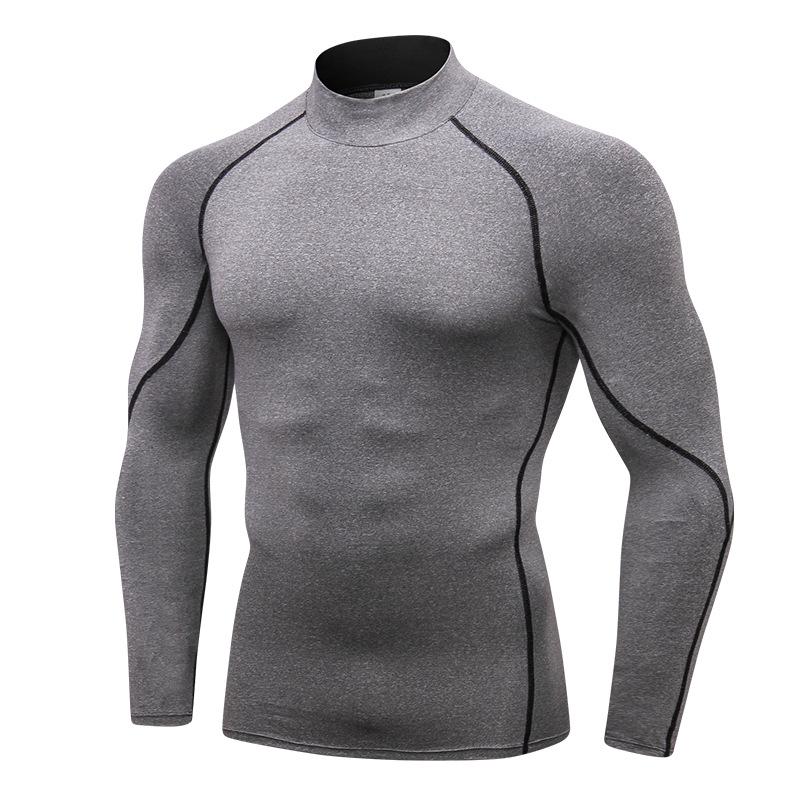 Men's High Neck Performance Long Sleeve Sports Shirt - Stretch, Breathable, Stand-Up Collar for Running & Basketball