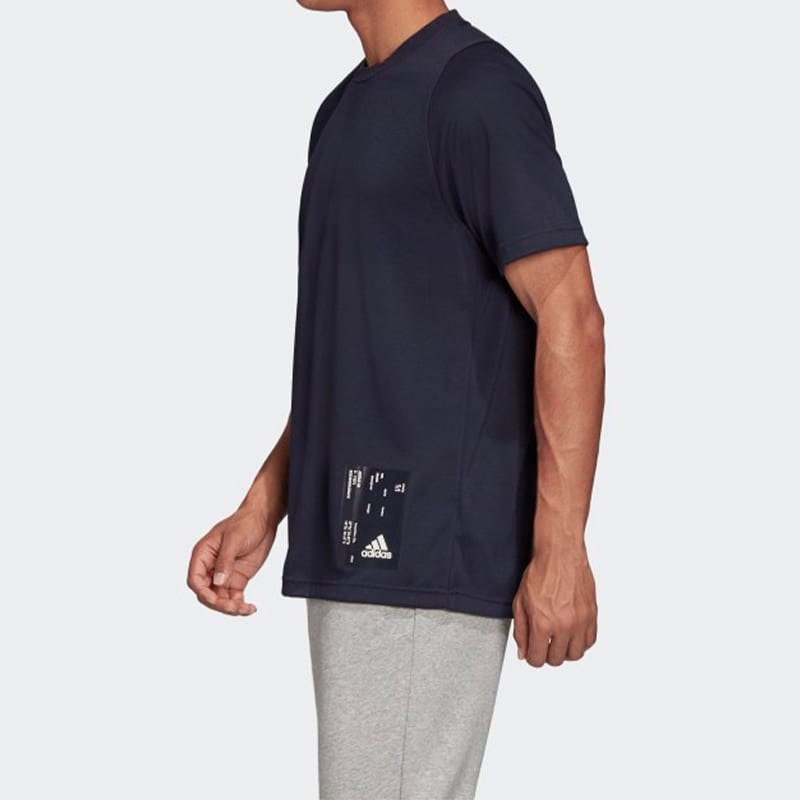 Adidas T Shirts Men's Ink Blue Crew Neck Moderate Straight Fit FL3624
