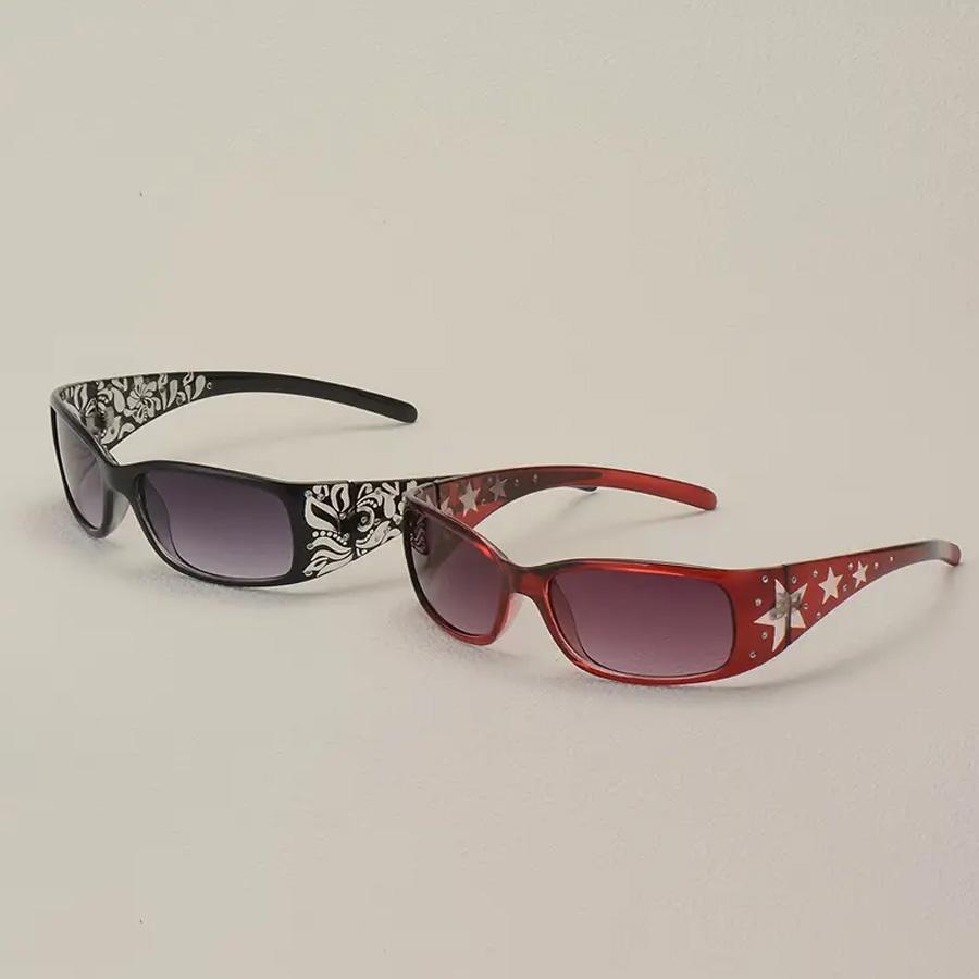 2PCS Retro Style Pattern Star Decoration Y2K Fashion Women's Sunglasses Vacation Tourism Street Decoration Glasses Men
