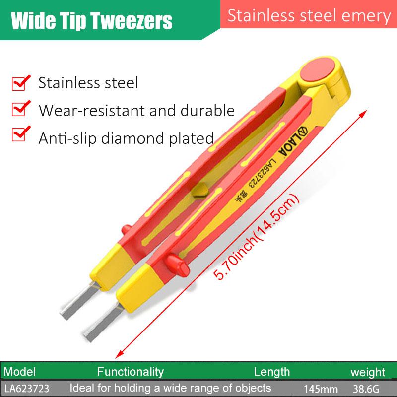 

LAOA Stainless Steel Insulated Tweezers 1000V High Pressure Diamond Plated Non-Slip Curved Head Straight Head Wide Head Tweezers Wide Tin LA623723