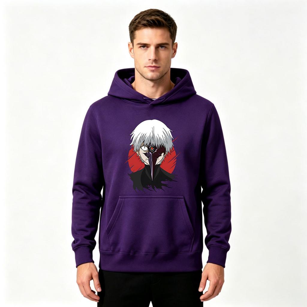 Herren Anime Print Pullover Hoodie Lässig Weißhaariger Ghul Charakter Langarm Sweatshirt