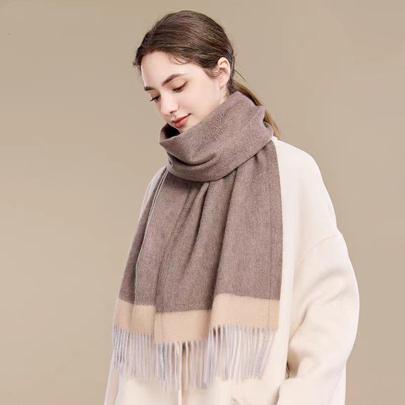 European And American High-Quality 100% Wool Scarf For Women Winter Double-Sided Border Design High-End Feel Versatile Large