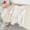 Baby Girls Spring Autumn Cotton Double Gauze Pajama Set with Lace Trim Cardigan and Long Pants