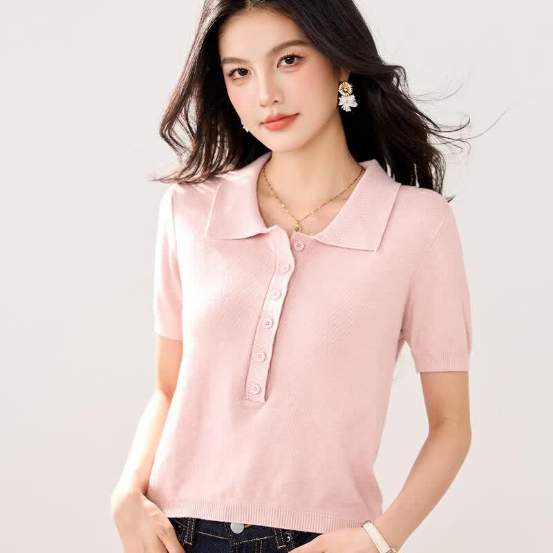Polo Collar Short Sleeve Knit Top