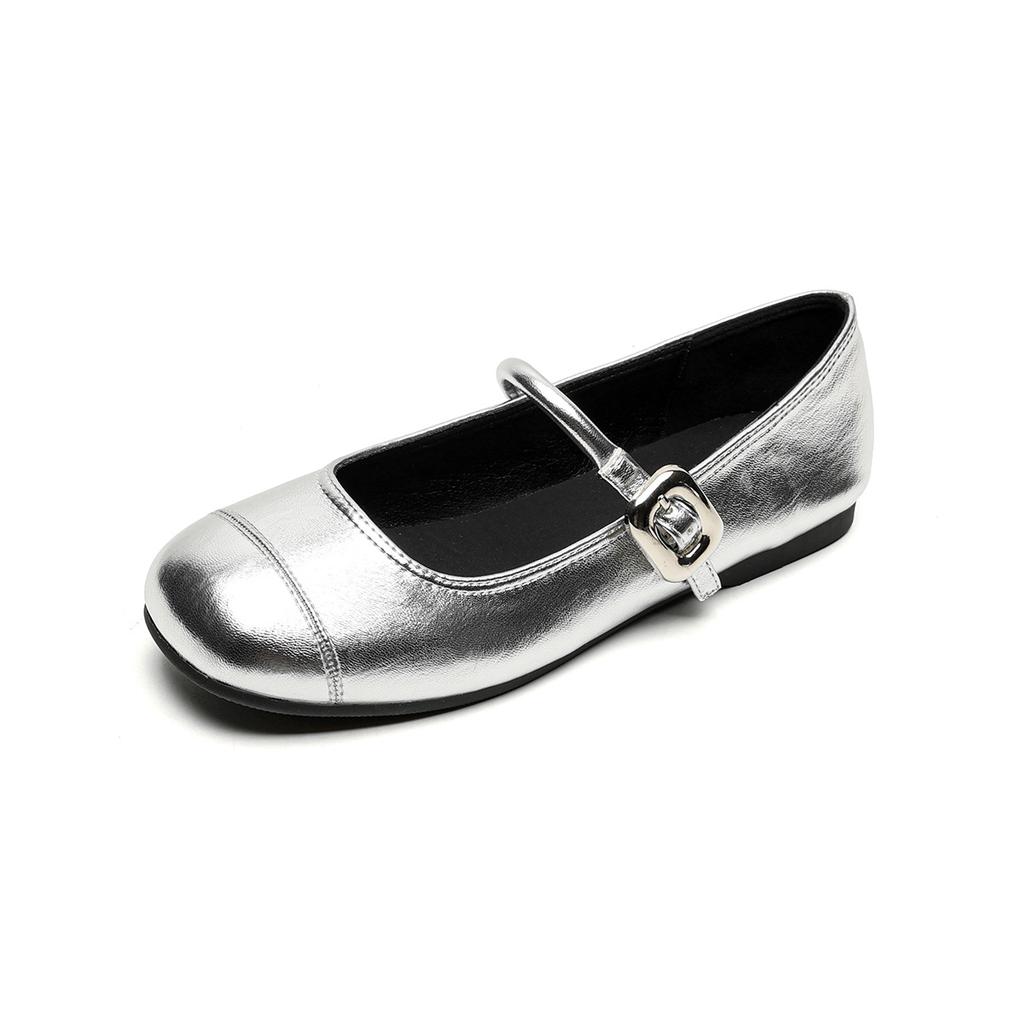 Weiwei Girl 128-12 Silver Single Shoes Women's Flat French One-word Band Ballet with Skirt Mary Jane Women's Shoes