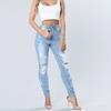Dámské módní roztrhané džíny strečové tenké žebravé kalhoty ležérní džínové kalhoty s vysokým pasem legíny kalhoty