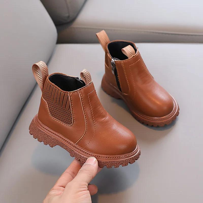 Spring Autumn Children Ankle Boots Fashion Kids Boots for Boys Trend Versatile Girls Causal Leather Boots Simple Thick Bottom