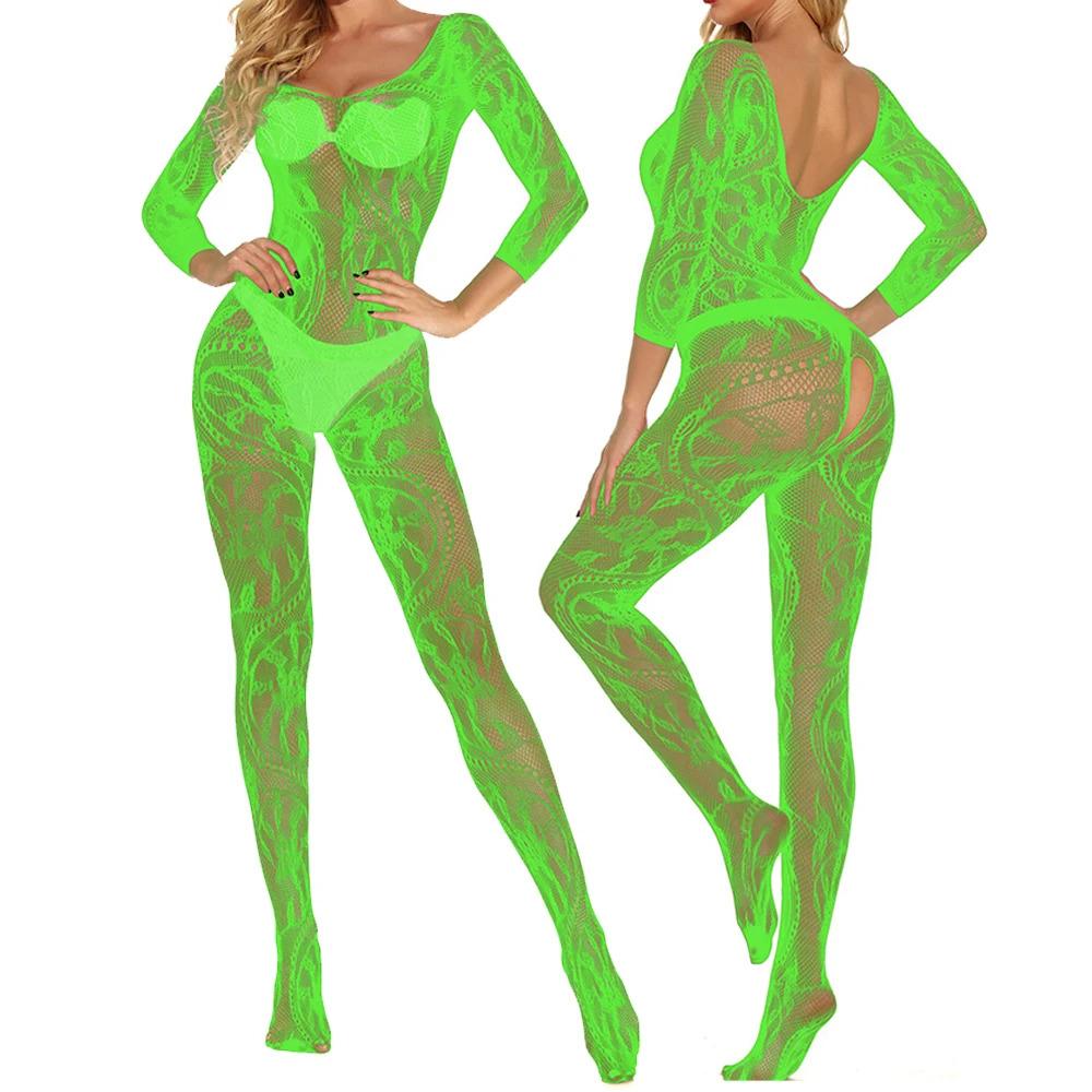 Woman Deep V Neck Crotchless Bodystocking For Sex Transparent Sexy Lingerie Sexiest Bodysuit Erotic Costumes Full Body Sleepwear