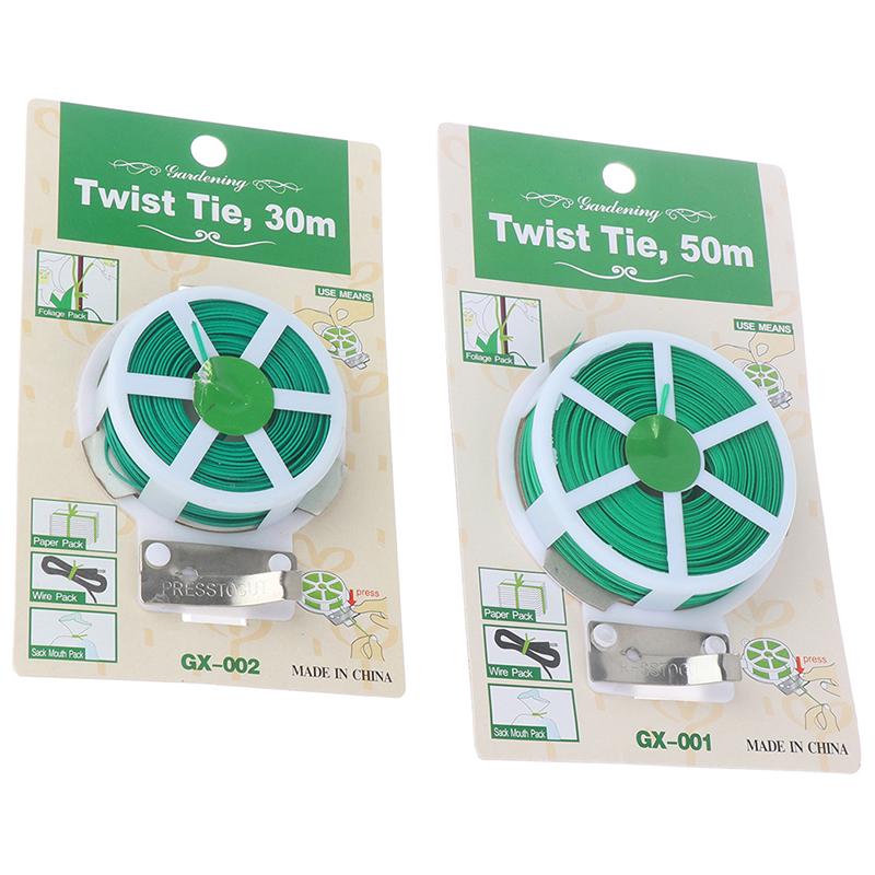 30M//50M Plant Twist Tie with Cutter Sturdy Green Coated Wire for Gardening Home
