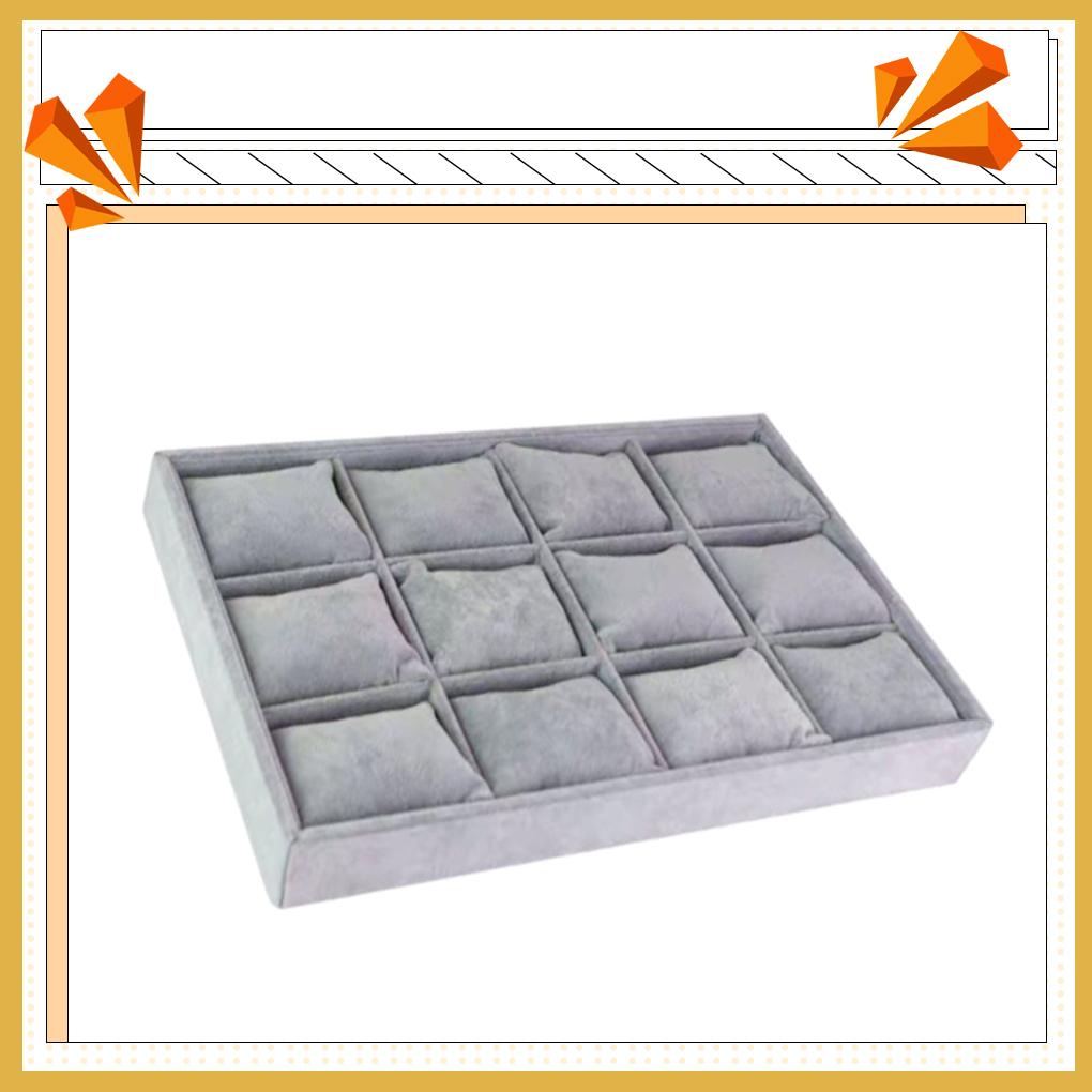 Velour Linen Bracelet Box Watch Stud Tray 12 Grid Plate with Pillow Home Organization Jewelry Multifunction Case