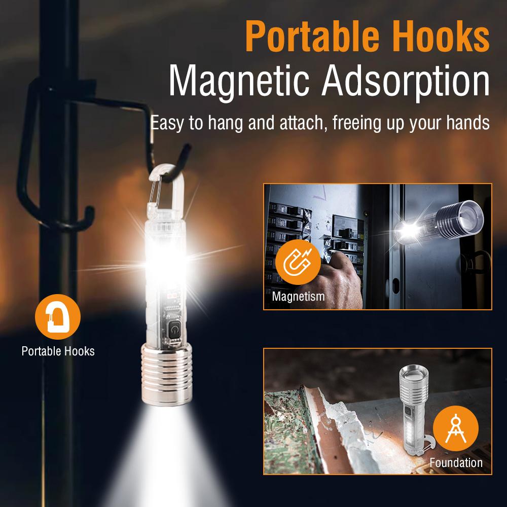 Mini Flashlight Keychain Super Bright Zoom Rechargeable Torch Outdoor Emergency Camping Fishing Work Lights UV Tiki Lamp