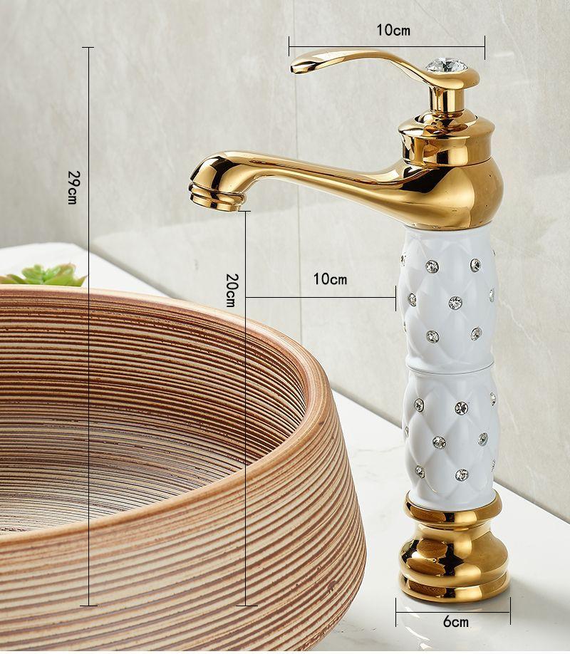 Baterii Europene pentru Lavabo de Baie Aurii Baterii Mixere Decor Diamant Crom Mâner Unic Cald și Rece Montare pe Deck