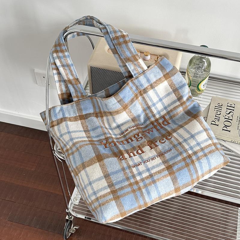 Осенне-зимняя клетчатая сумка женская большая сумка-тоут в стиле ретро, литературная сумка на плечо, женская большая сумка