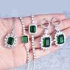 Luxury Princess Square Diamond Necklace, Slightly Studded With Diamond Emerald Cut Bracelet Earrings Pendant Jewelry Set