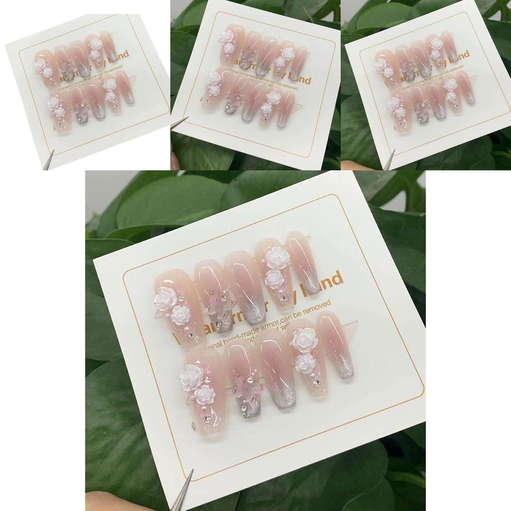 Handmade Fairy Pink Camellia Blush Butterfly Jewelry Nail Art Set Xs/s/m/l