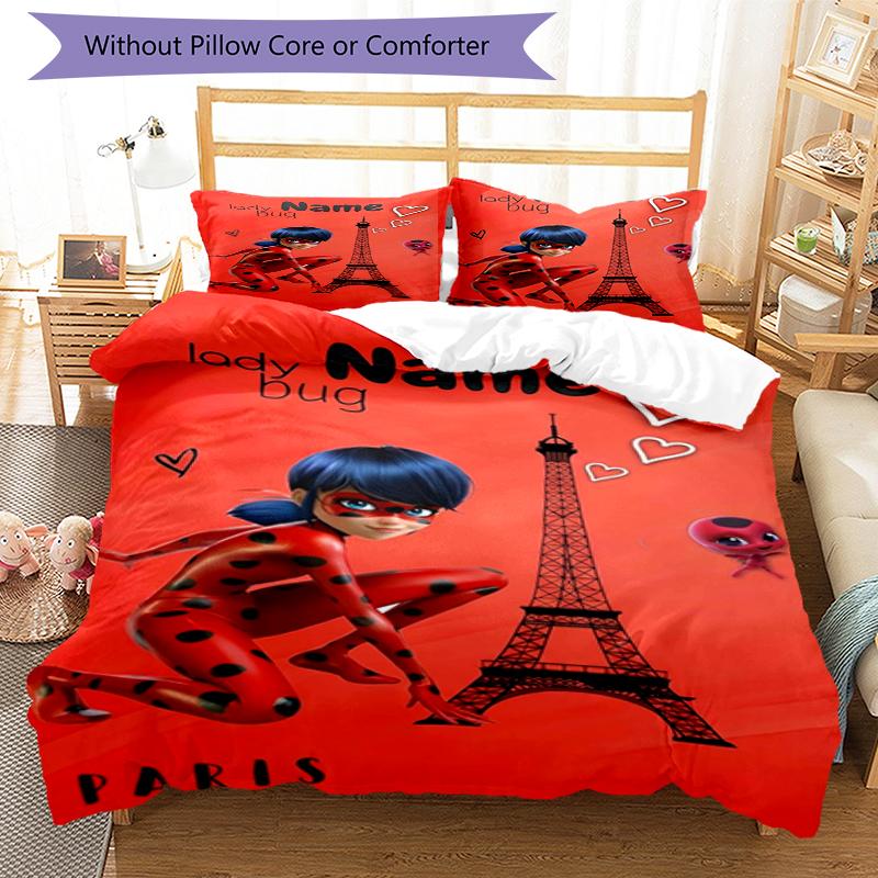3pcs Custom Name Ladybug Bedding Set Duvet Cover Closure Includes 1 Duvet Cover & 2 Pillowcases, Soft and Comfortable for All Seasons.