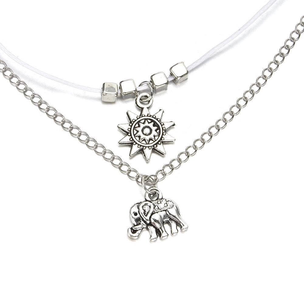 

Браслет на лодыжку из кожи с цепочкой из сплава Bohemian Elephant & Sun с бусинами серебряный