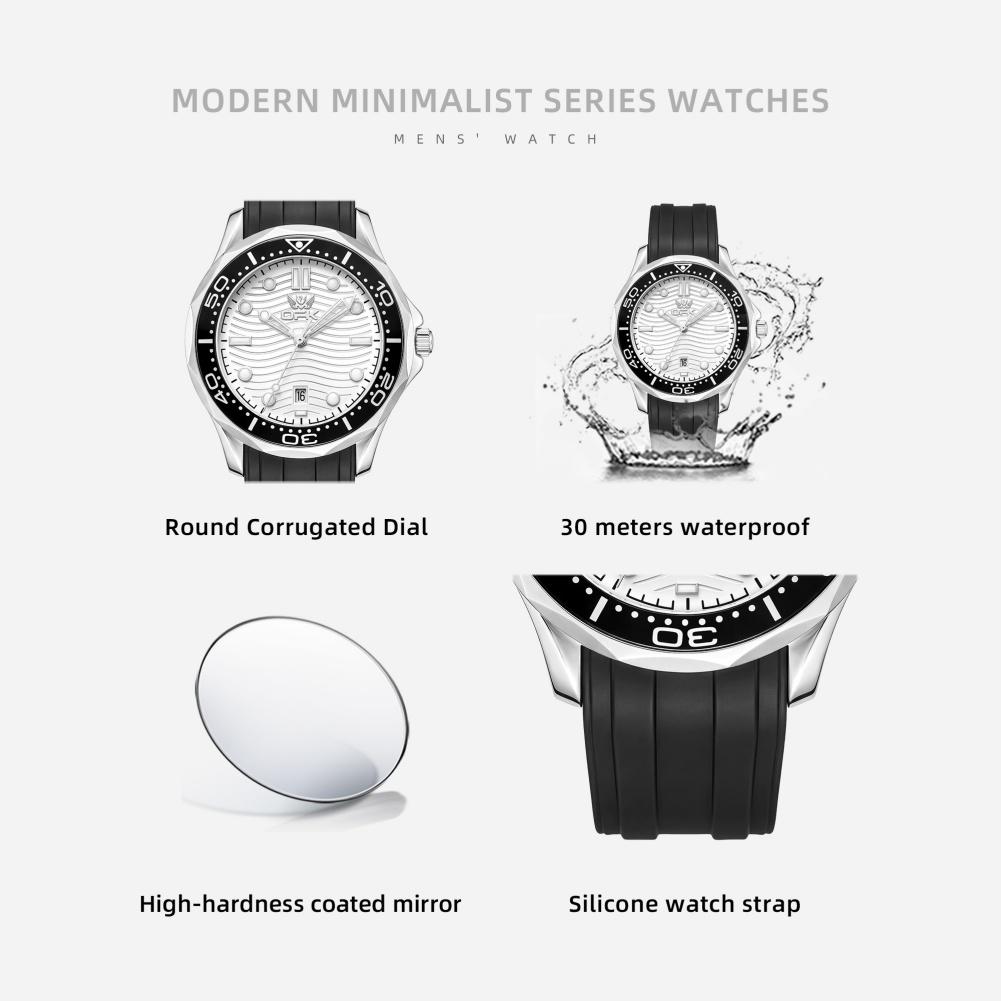 OPK 6109 Fashion Sport Men's Watch Luminous Waterproof Silicone Strap Auto Date Top Original Quartz Man Wristwatch
