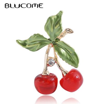 Enamel Alloy Rhinestone Cherry Fruit Brooch Simple Fashion Women Versatile Pin Accessories