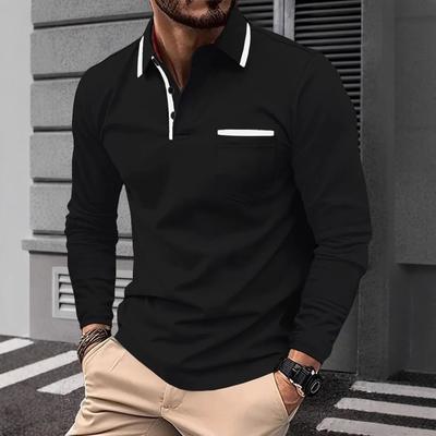 Fashionable Men's Trendy Long Sleeve Polo Shirts Solid Color Digital Print Casual Daily Wear Design for Spring and Autumn