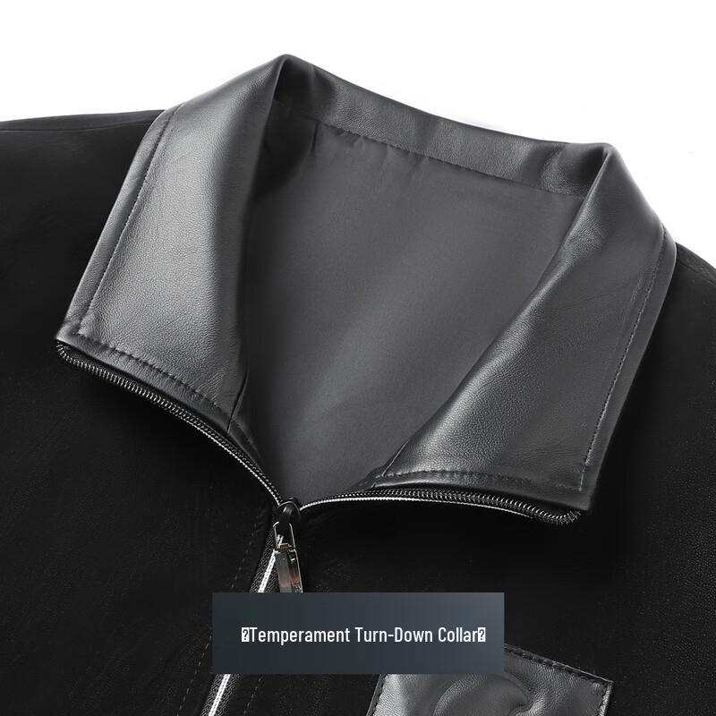 Futing Men's Premium Sheepskin Lapel Leather Jacket