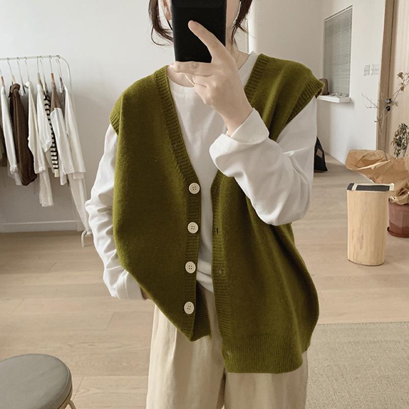 

Жіночі модні повсякденні светри з V-подібним вирізом без рукавів, осінь-зима, одноколірний принт One size зелений