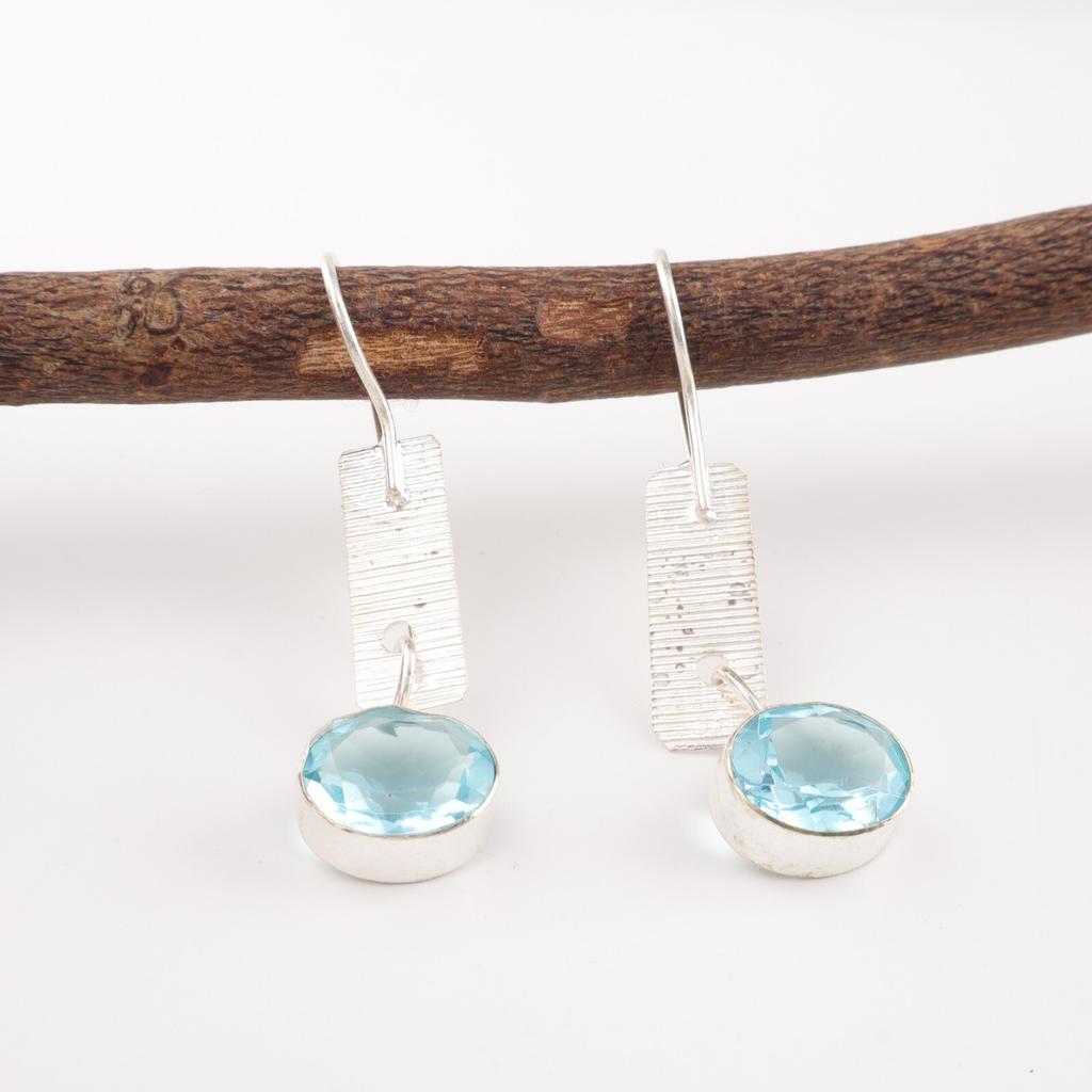 Sky Blue Topaz Gemstone 925 Sterling Silver Jewelry Handmade Drop Earrings 1.9" EE-168-15