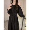 Kumikumi Gentle Apricot Long Sleeves Dress Women's Autumn French Style Temperament Chic Slimming and Shoulder Hollow Long Dress
