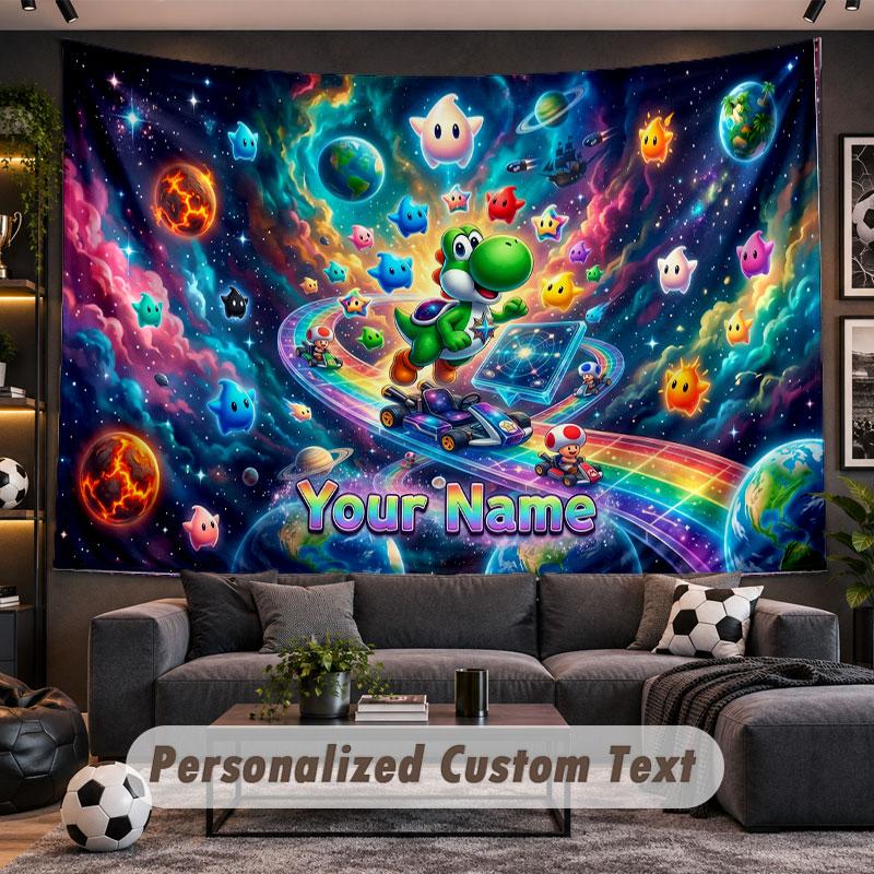 Wall Hanging Tapestry Custom NameSuper Mario Pattern Personalized Printed Fabric Wall Decor