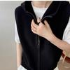 Women's European Style Wool Hooded Zip Vest - Loose Sleeveless Knit Cashmere Cape