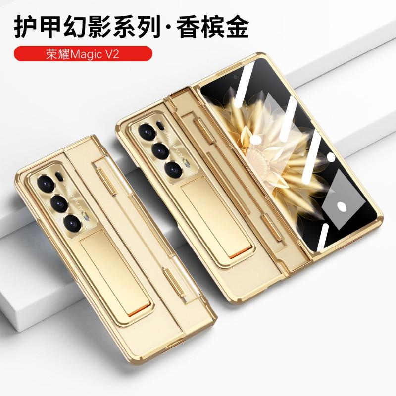 Pełne Pokrycie Składane Etui na Telefon Honor Magic V2 Z Ochroną Zawiasu Slotem na Rysik Stojakiem Magnetyczna Osłona PC