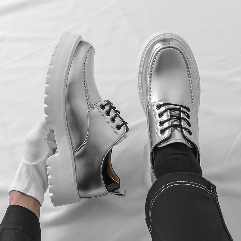 Fashion New Thick Soled Casual Men's Leather Shoes Minimalist British Style Design Leisure Office and Business Adult Suit Shoes -46
