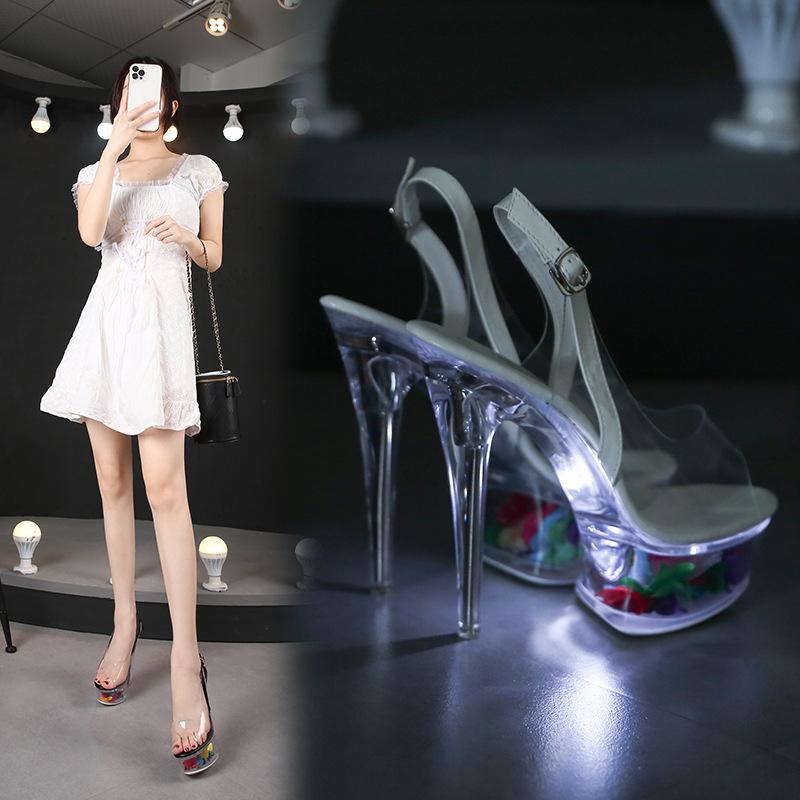 Women's Led Illuminated Sandals Clear Heel Nightclub Stiletto Heels 13CM Car Model Slippers Glow Female LFD-1099-57