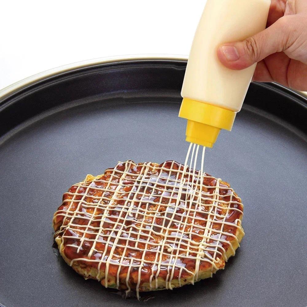 

4 Hole 300ml Multi-purpose Salad Dressing Mayonnaise Squeeze Bottles Olive Oil Bottles with Cap Plastic Tools BBQ Sauces жовтий
