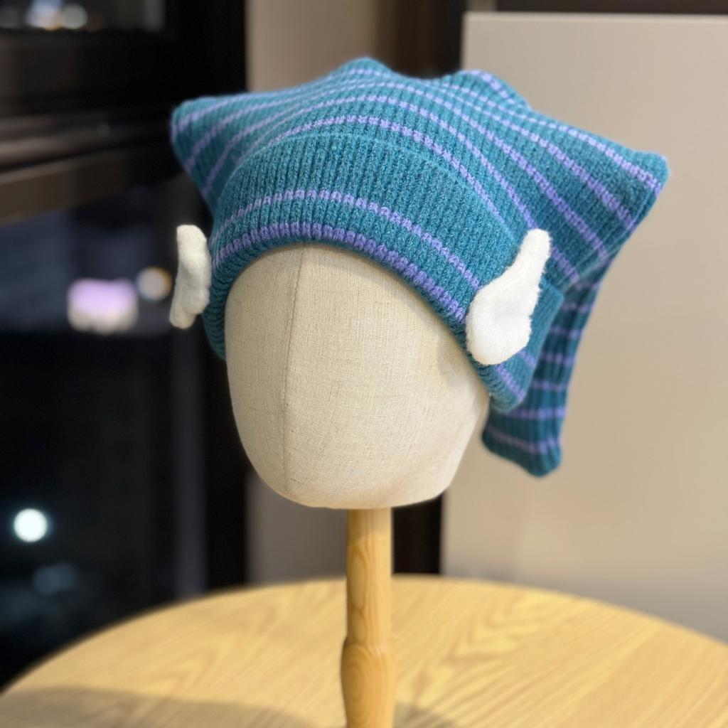 New Autumn and Winter Striped Patch Letter Scarf Shawl One Piece Knitted Hat Women's Warm and Interesting Pullover Hat Trend