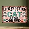 1pc Vintage Aluminum Cat Lover Sign, "Life Is Better with a Cat or Two" Quote, 20.32x30.48cm, Rustic Wall Art for Home & Office