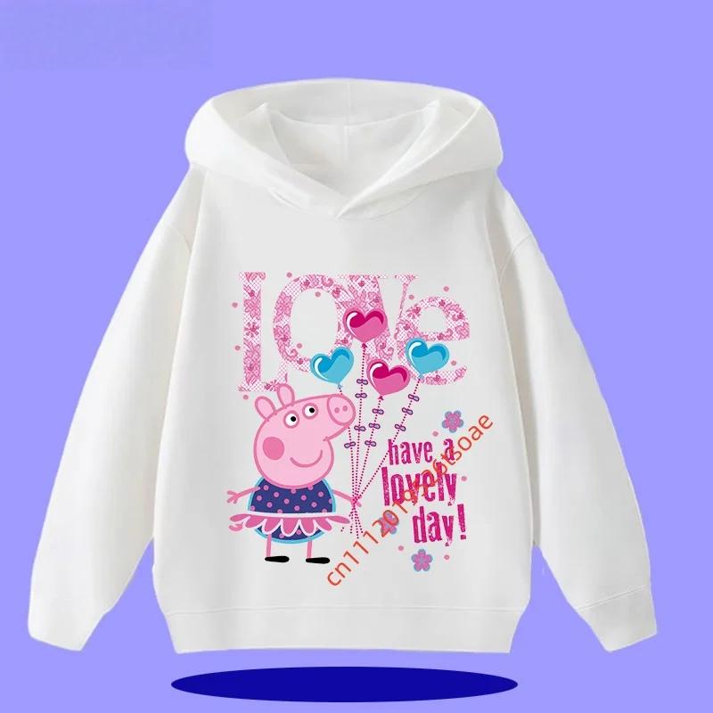 Peppa Pig children's hooded sweatshirt for boys, girls, casual wear, 2026 new style, cartoon print on the shirt