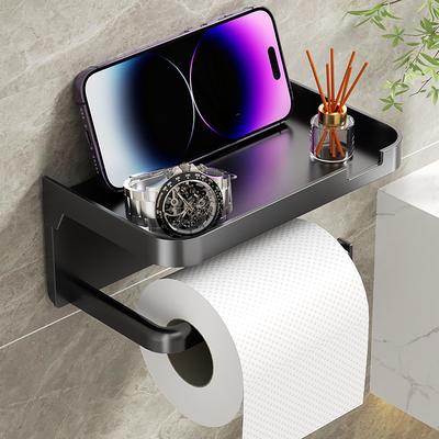 1PCS Wall Mounted Storage Rack Toilet Paper Holder No-Punch Roll Organizer - Bathroom Storage Accessories