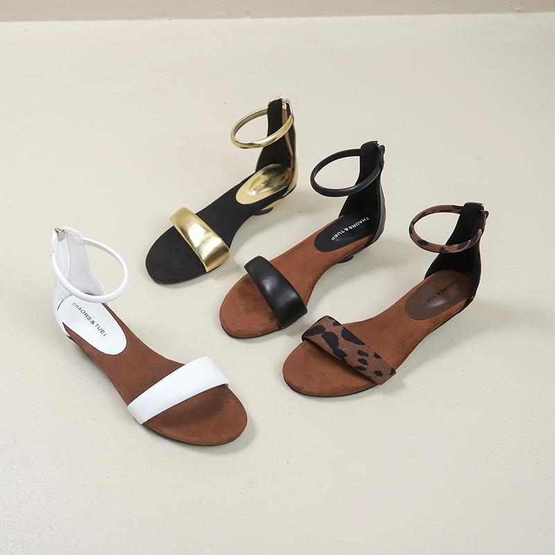 New Luxury French Elegant Kitten and Soft Sole Thick Middle Heel Round Toe Full Leather Fairy One-strap Sandals Genuine Leather