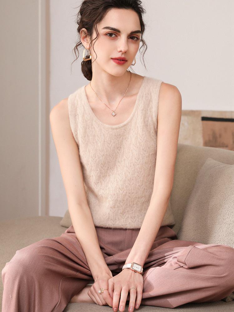 Women's 100% Cashmere U-neck Sleeveless Pullover Top