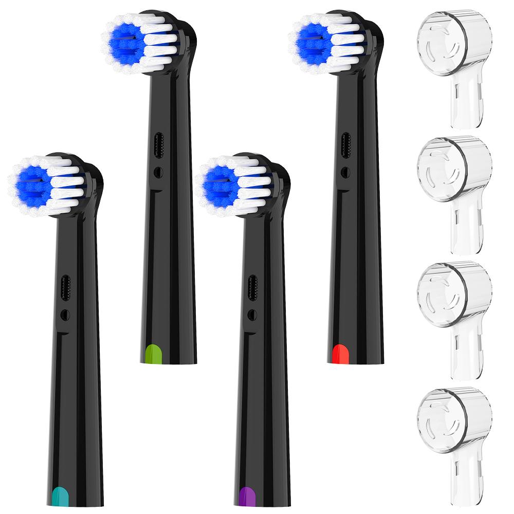 4x Sensitive Care Ersatz-Zahnbürstenköpfe mit 4x Zahnbürstenkopf-Schutzhüllen, Kompatibel mit Oral-B Elektrischer Zahnbürste