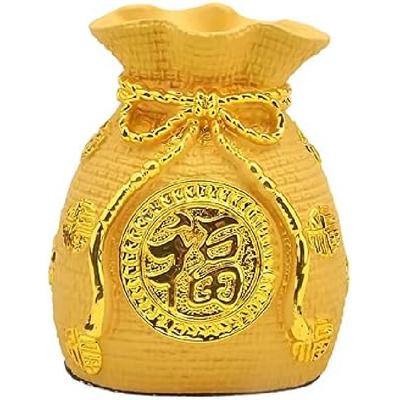 FestiKit fengshuiAlluvial Gold Resin Crafts Lucky Bag Fortune Purse Coin Bank Car Decoration Car Interior Design AccessoriesVelvet Sargent Resin